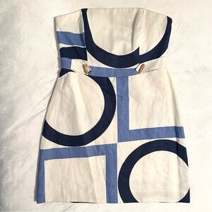 Nell 20 Main Strapless Geometric Print Mini Tube Dress 10 White Marthas Vineyard